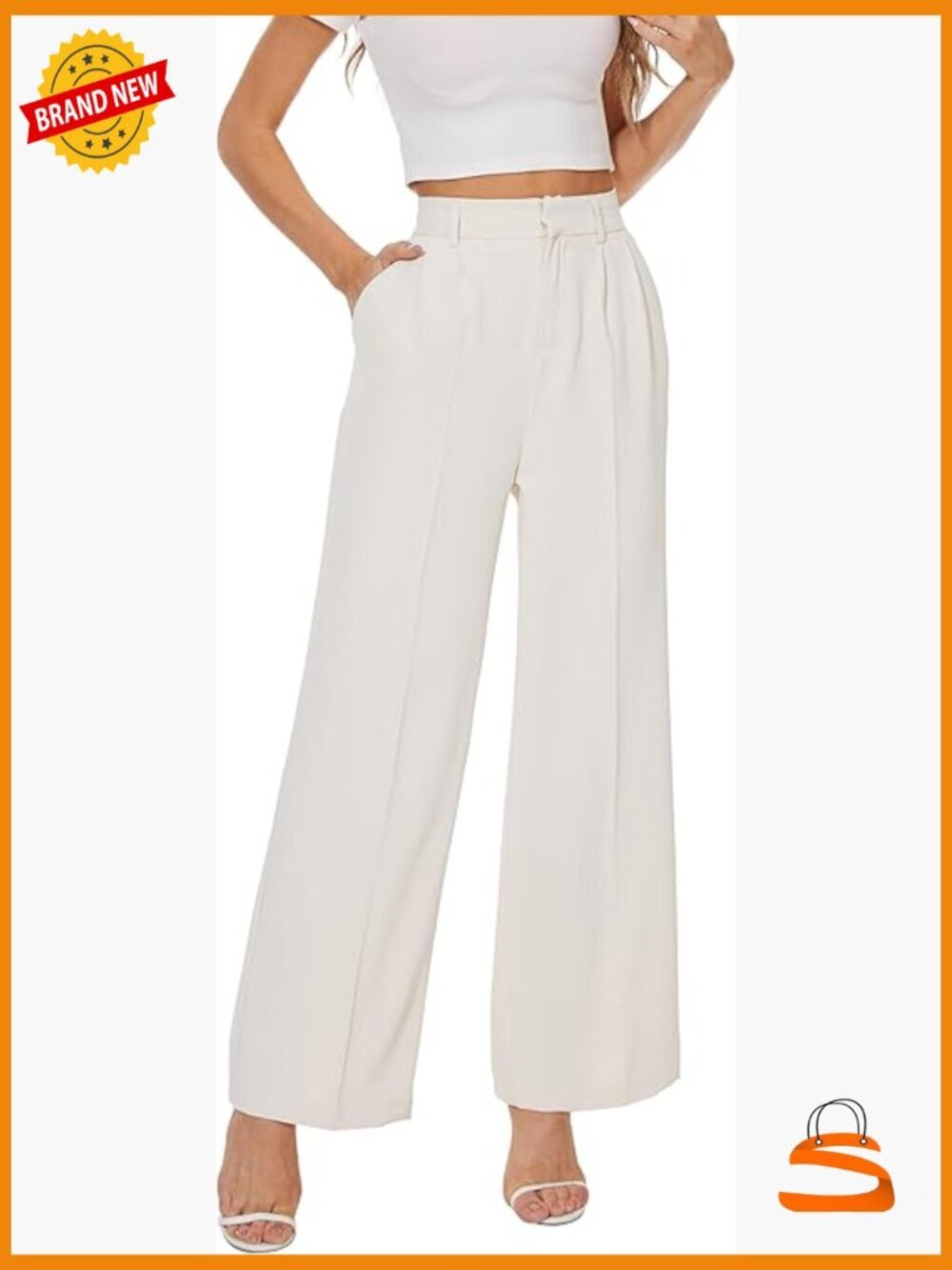 Wide Leg High Waist Pants Pleated Front Back Elastic Waist Work Trousers